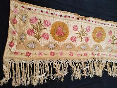 Antique Rare Hungarian Matyo Folk Art Silk Embroidery Textile Fringes Panel 744 • $359.10