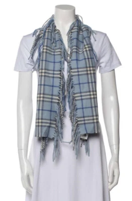 £66.72 • Buy Burberry London 100% Cashmere Blue Plaid Nova Check Double Fringe Scarf