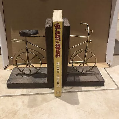 Bicycle Bookends Brass & Wood Retro Cyclist ￼cool • $27