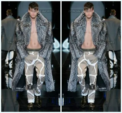 Mens Parka Faux Mink Fur Coat Long Jacket Overcoat Runway Full Length New Winter • $75.37