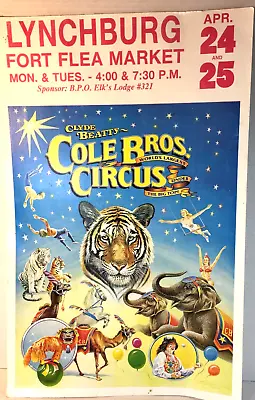 $35 • Buy Vintage Clyde Beatty Cole Bros. Circus Poster Large 22  X 14  Lynchburg VA