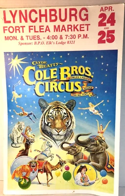 $35 • Buy Vintage Clyde Beatty Cole Bros. Circus Poster Large 22  X 14  Lynchburg VA