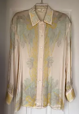 Escada Vintage Silk Long Blouse In Ivory Tropical Theme 38 10-12 West Germany • $84.85