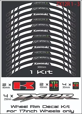 KAWASAKI  ZX12R  Motorcycle Wheel Rim Stickers Decals Stripes Kit • £11.99