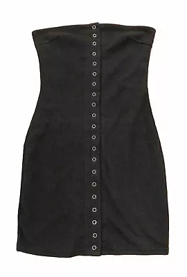 Sabo Skirt- Black Ribbed Push Button Front Strapless Mini Body Con  Dress- S • $10