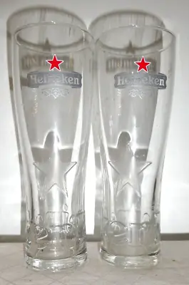 2 Heineken Sturdy Hotel Quality Beer Glasses Elegant Glass Pattern 380ml 19cm Hi • $34.99