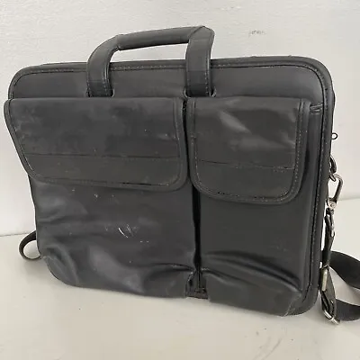DELL Black Leather 13 Inch Laptop Bag Briefcase Shoulder Strap Pockets • £13.99