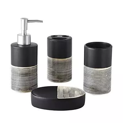 4-Pc Ceramic Bathroom Accessories Set With Lotion Dispenser Toothbrush Holder • $23.13
