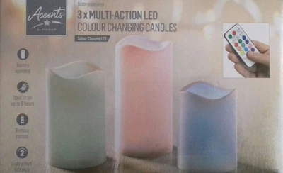 £11.45 • Buy Premier Set Of 3 Multi Action Colour Changing LED Candles With Remote