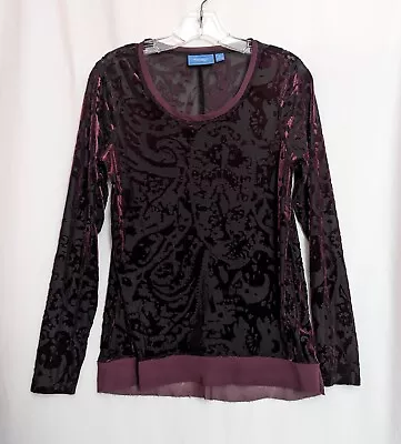 Velvet Burnout Long Sleeve Top By SIMPLY VERA WANG Medium Burgundy Plum NWOT • £16.38