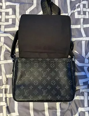 Louis Vuitton District Pm Shoulder Bag Black Canvas Monogram Eclipse • $145