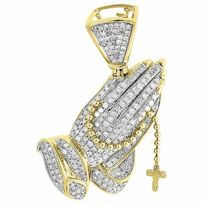 $149.59 • Buy Real Moissanite Praying Hands Rosary Pendant Mens 10K Yellow Gold Plated 1.00 CT