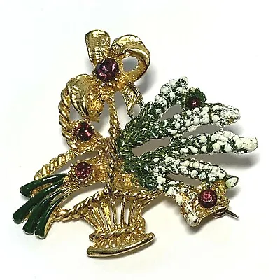 VINTAGE Enamel Purple RHINESTONE Thistle Lavender Basket PIN Gold GREEN Celtic • $6.95