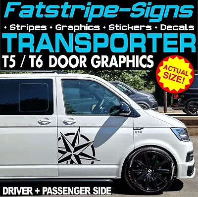 To Fit VW TRANSPORTER T5 T6 COMPASS DOOR GRAPHICS STICKERS DECALS CAMPER VAN • £24.99