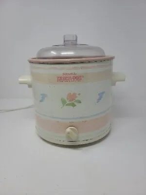 Vintage Rival Crock Pot Pink Flowers #3100/2 Slow Cooker 3.5 Qt Tested W/Lid • $19.99