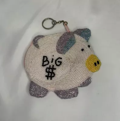 Vintage Beaded Pig Change Coin Purse Colorful Retro  BiG $  • $8.99