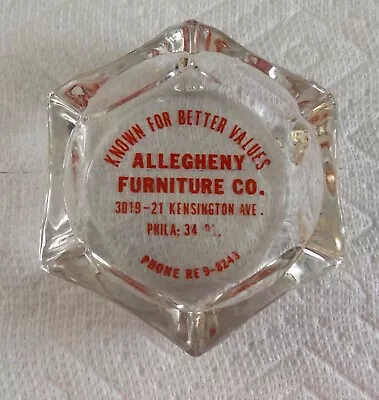 Vintage 1950's Glass Advertising Ashtray Allegheny Furniture Co Philadelphia PA • $5.99