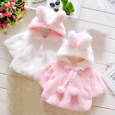 Kids Baby Girl Faux Fur Jacket Fleece Teddy Bear Winter Warm Fleece Coat Outwear • £14.82