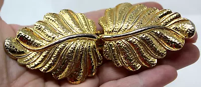 Belt Buckle Mimi Di N 1976 Leaves GoldTone 2 Piece Interlocking Vintage #J11 • $16.70