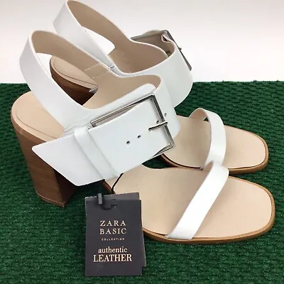 NEW Zara Basic Stack Block Heel Y2K Sandals Size 39 US 8.5 NWT • $45