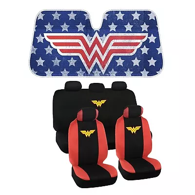 New DC Wonder Woman Car Front Back Rear Seat Cover Set & Windshield Sunshade • $79.95