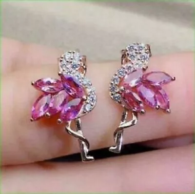 2.40Ct Lab-Created Pink Sapphire Flamingo Stud Earrings 14K Rose Gold Finish • $47.40