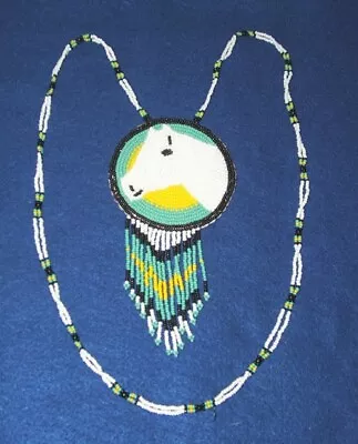 White Horse 3  Dia Beaded Rosette Necklace Native Regalia • $36.95