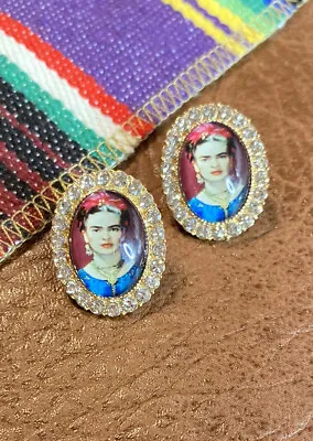 Frida Kahlo Earring Set Gold/ Rhinestone Crystals  • $12.99