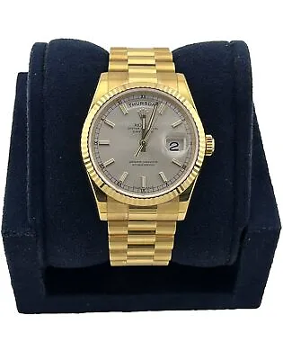 Rolex Day-Date President 18k Yellow Gold Sliver Dial Mens 36mm Watch '12+ 118238 • $28999