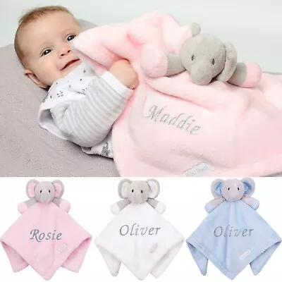 Personalised Baby Elephant Comforter Baby Girl Boy Blanket Blankie Shower Gift • £13.95