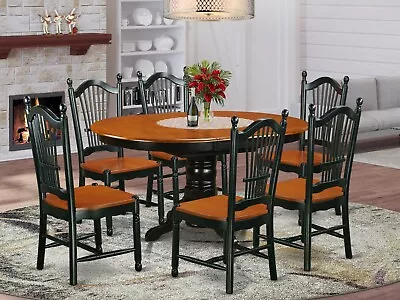 7pc Oval Dinette Kitchen Dining Table W/ 6 Wood Seat Chair In Black And Cherry • $1250