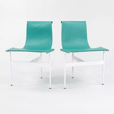 Pair Of Gratz Industries Laverne TG-10 Sling Dining Chairs Teal Leather & White • $8400