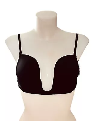 DAIFUREN Women’s Ultra Deep U Plunge Black Push Up Bra Sz 34/75 • $12