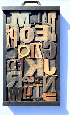 £50 • Buy Letterpress WOOD Type FRAMED Mixed Sized Type Alphabet 33pcs **RARE WONDERFUL**