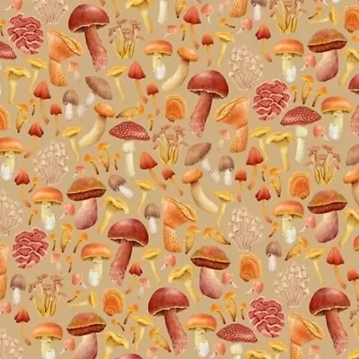 Packed MushroomFungi Nature Fabric 100% Cotton 1 Yd*BTY*Beige•Fast Ship! • $13.99