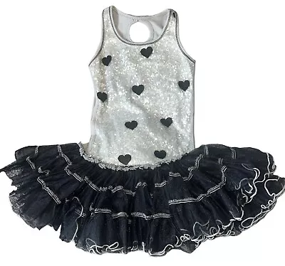 Ooh La La Couture Girls Silver Sequin Black Heart Special Occasion Tutu Dress 4 • $42