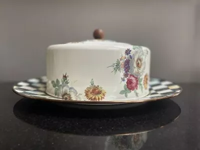 Beautiful Mackenzie Childs Enamel Flower Market Courtly Check Cake Plate & Dome • $185