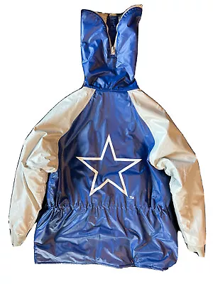 Dallas Cowboys Jacket Men's Large Blue NFL GameDay PolyVinyl Rain Coat VTG Lined • $38.50