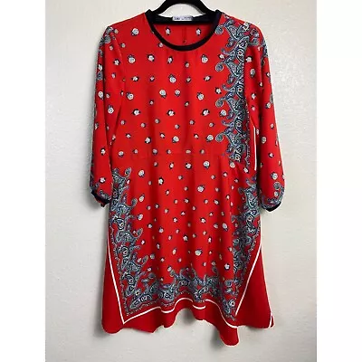 Zara Dress Womens Size Small Paisley Bandana Knee Length Mini Floral Red Boho • $28