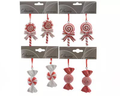 Candy Cane Stripe Sweets & Lollies Red White 7cm Christmas Tree Decoration X 8 • £7.99