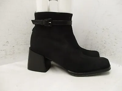 Via Spiga Ankle Boots Booties Black Fabric Square Toe Side Zip Italy Women 7 M • $39.95