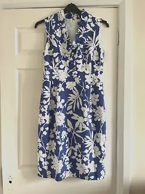 £14.99 • Buy Ladies Blue & White Lined Floral Dress By Jessica Howard Size 14