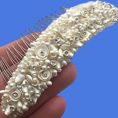 GORGEOUS Vintage One Of A Kind Bead Pearl Flowers Bridal Hair Comb Veil Holder • $175