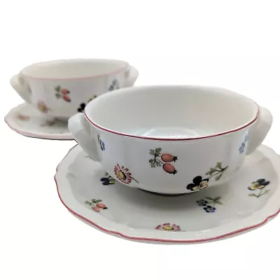 4 Piece Villeroy & Boch Petite Fleur Flat Cream Soup Bowl & Breakfast Saucer • $62.97