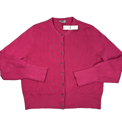 J Crew Jackie Cardigan Sweater Bright Hot Pink Lyocell Silk Blend Ribbed - Flaw • $34.91