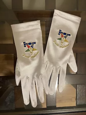  Masonic Past Matron Eastern Star  Gloves Stretch Satin Fabric Fits All Sizes  • $13