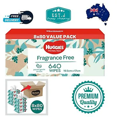$32.89 • Buy 640 HUGGIES Thick Baby Wet Wipes Bulk Mega Pack Fragrance Free-  Baby Wipes