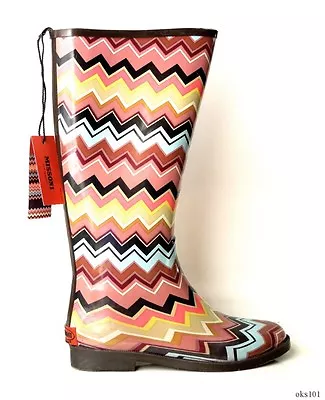 MISSONI RAIN BOOTS 7 Signature ZIG ZAG Chevron Stripes Gorgeous New  • $89.99