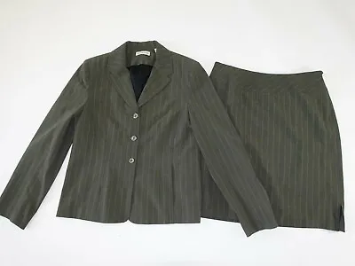 Amanda Smith Women's Skirt Suit Size 12 Jacket Size 10 Skirt Green Striped Lined • $5.99