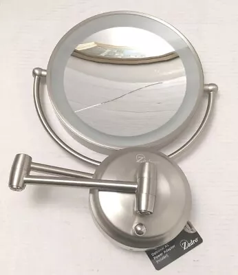 Zadro 10X/1X Dual-Sided Round LED Lighted Mirror In Satin Nickel 1 Side Cracked • $49.96